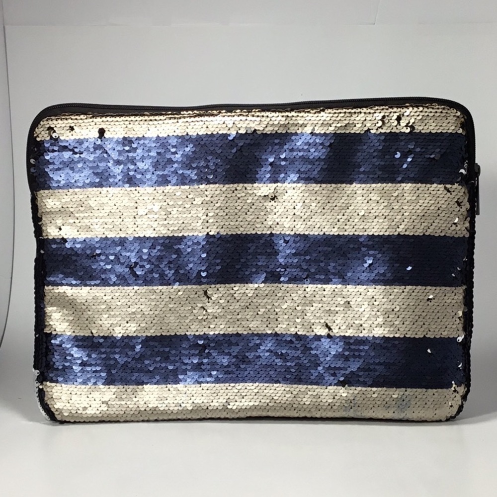 Wet Dry Sequins Blue Gold Stripe Bathing Suit Bag